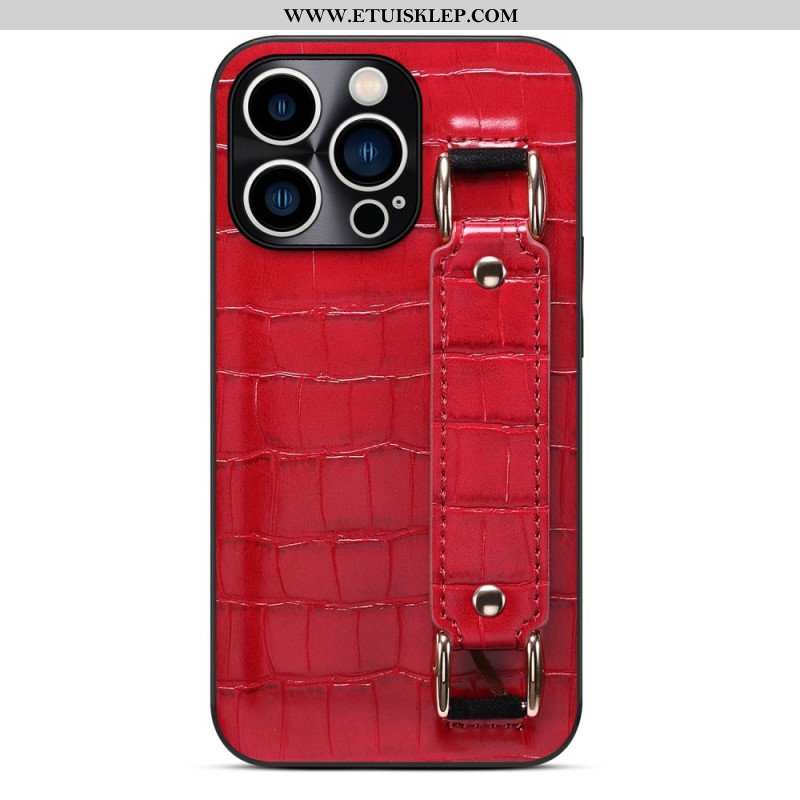 Etui do iPhone 14 Pro Etui Na Karty Z Paskiem Podtrzymującym Krokodyla